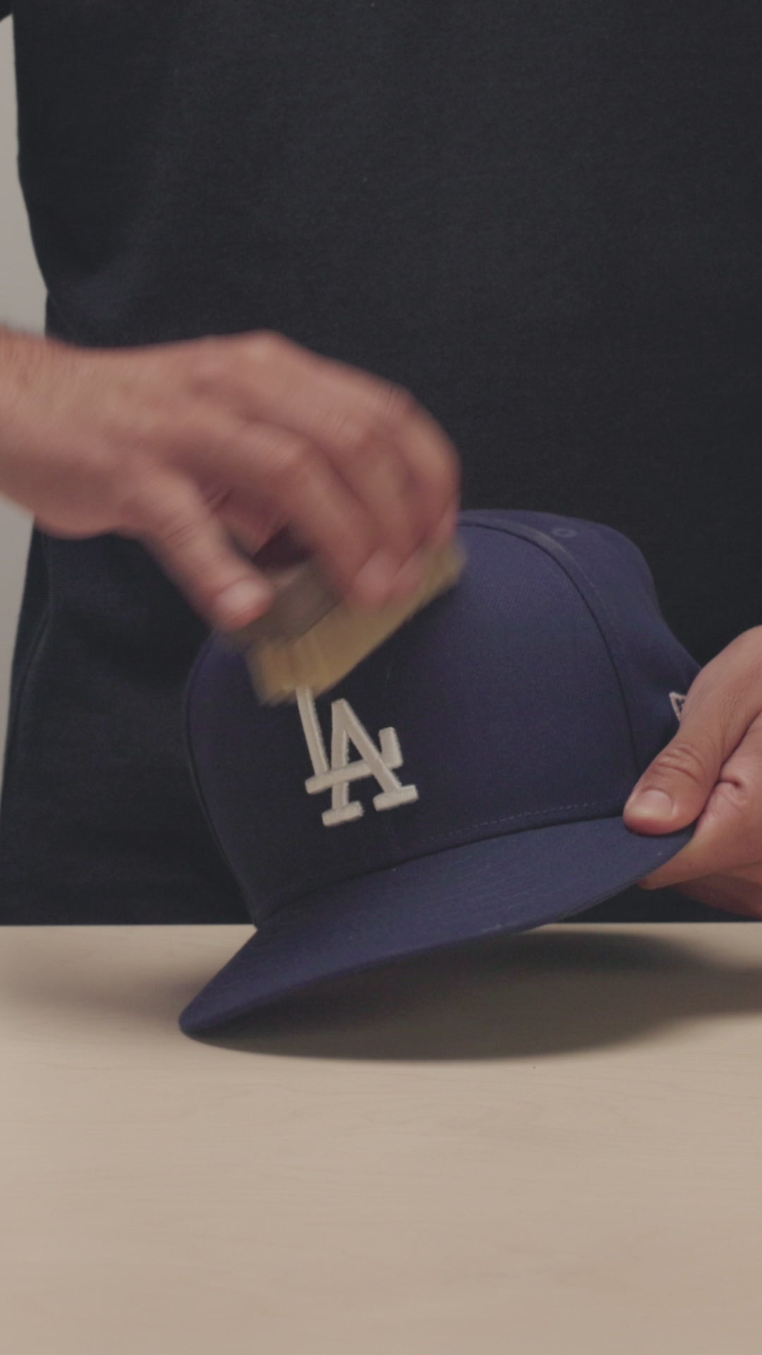 DRY BRUSHING A NEW ERA DODGER HAT WITH A JASON MARKK DELICATES CLEANING BRUSH