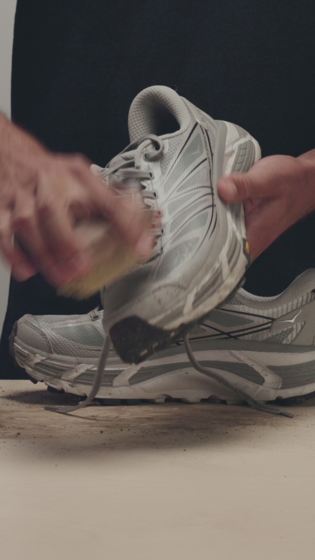 DRY BRUSHING TOP LAYER DIRT OFF OF A HOKA MAFATE SPEED 2 WITH A JASON MARKK DELICATES CLEANING BRUSH